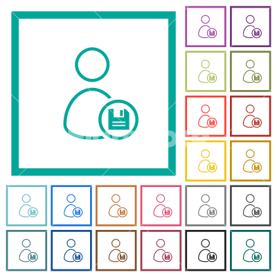 Save user account outline flat color icons with quadrant frames - Save user account outline flat color icons with quadrant frames on white background