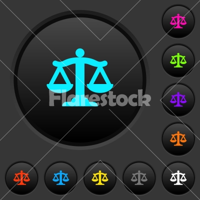 Scale of law dark push buttons with color icons - Scale of law dark push buttons with vivid color icons on dark grey background