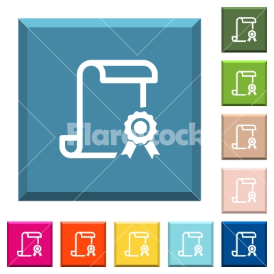 Scroll with certificate on right white icons on edged square buttons - Scroll with certificate on right white icons on edged square buttons in various trendy colors