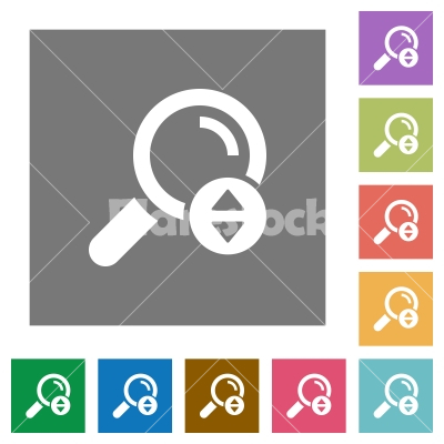 Scrolling search results square flat icons - Scrolling search results flat icons on simple color square backgrounds
