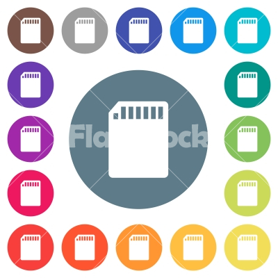 SD memory card flat white icons on round color backgrounds - SD memory card flat white icons on round color backgrounds. 17 background color variations are included.