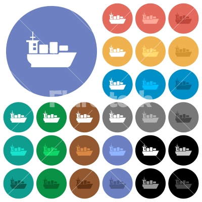 Sea transport round flat multi colored icons - Sea transport multi colored flat icons on round backgrounds. Included white, light and dark icon variations for hover and active status effects, and bonus shades on black backgounds.