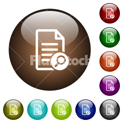 Search document color glass buttons - Search document white icons on round color glass buttons