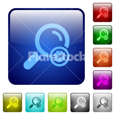 Search engine optimization color square buttons - Search engine optimization icons in rounded square color glossy button set