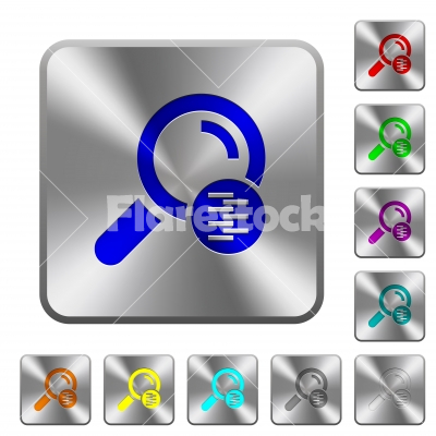 Search in compressed files rounded square steel buttons - Search in compressed files engraved icons on rounded square glossy steel buttons