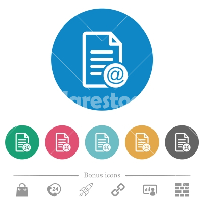 Send document as email flat round icons - Send document as email flat white icons on round color backgrounds. 6 bonus icons included.