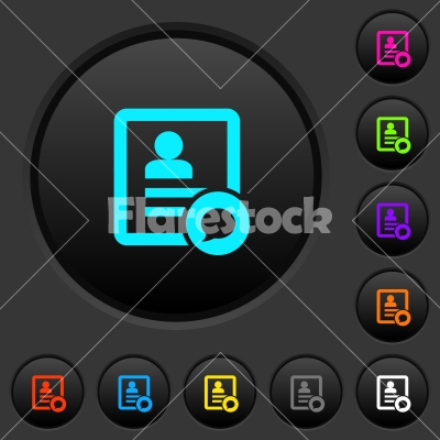 Send message to contact person dark push buttons with color icons - Send message to contact person dark push buttons with vivid color icons on dark grey background