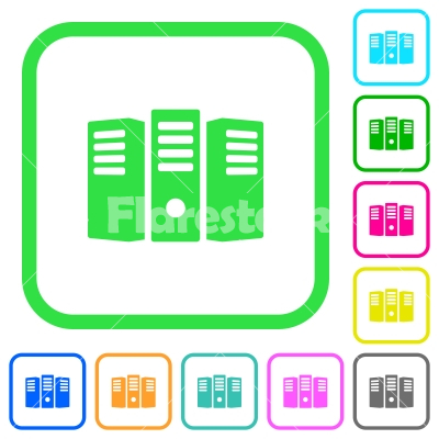 Server hosting vivid colored flat icons - Server hosting vivid colored flat icons in curved borders on white background