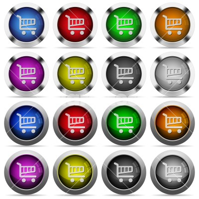 Set of color cart web buttons - Set of 16 round glossy color cart web buttons with shadows. Fully organized layer structure and color swatches. Easy to recolor or make hover effects, etc.