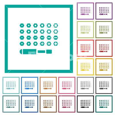 Set of screwdriver bits flat color icons with quadrant frames - Set of screwdriver bits flat color icons with quadrant frames on white background