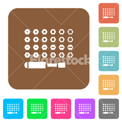 Set of screwdriver bits rounded square flat icons - Set of screwdriver bits flat icons on rounded square vivid color backgrounds.