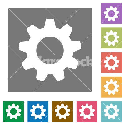 Settings square flat icons  - Settings flat icon set on color square background.