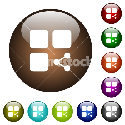 Share component color glass buttons - Share component white icons on round color glass buttons