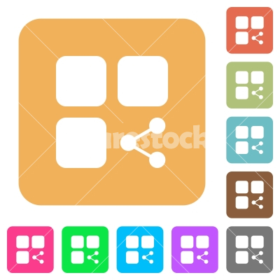 Share component rounded square flat icons - Share component flat icons on rounded square vivid color backgrounds.