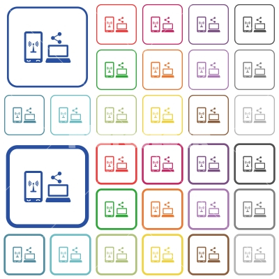 Share mobile internet outlined flat color icons - Share mobile internet color flat icons in rounded square frames. Thin and thick versions included.