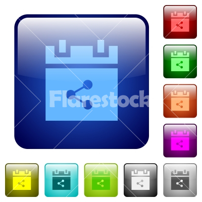 Share schedule item color square buttons - Share schedule item icons in rounded square color glossy button set