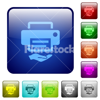 Shared printer color square buttons - Shared printer icons in rounded square color glossy button set