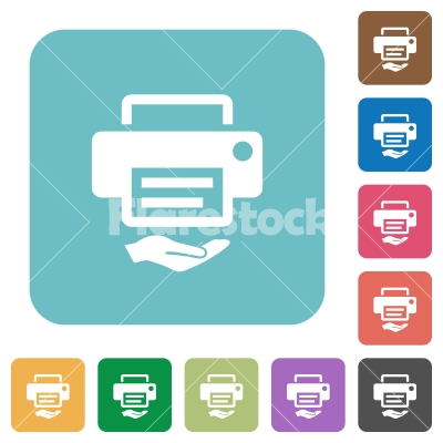 Shared printer rounded square flat icons - Shared printer white flat icons on color rounded square backgrounds - Free stock vector
