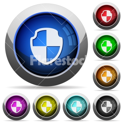 Shield button set - Set of round glossy shield buttons. Arranged layer structure. - Free stock vector