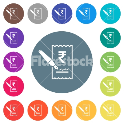 Signing Rupee cheque flat white icons on round color backgrounds - Signing Rupee cheque flat white icons on round color backgrounds. 17 background color variations are included.