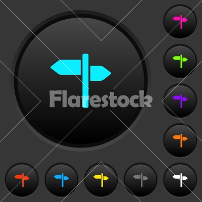 Signpost dark push buttons with color icons - Signpost dark push buttons with vivid color icons on dark grey background