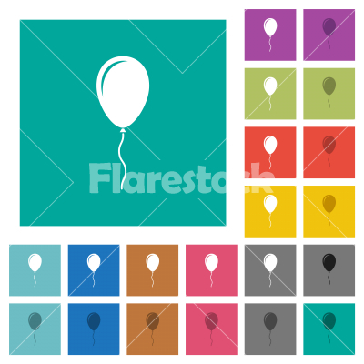 Single balloon with gloss square flat multi colored icons - Single balloon with gloss multi colored flat icons on plain square backgrounds. Included white and darker icon variations for hover or active effects.