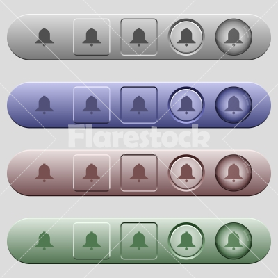 Single bell icons on horizontal menu bars - Single bell icons on rounded horizontal menu bars in different colors and button styles