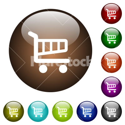 Single cart color glass buttons - Single cart white icons on round color glass buttons