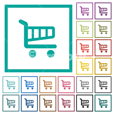 Single cart flat color icons with quadrant frames - Single cart flat color icons with quadrant frames on white background