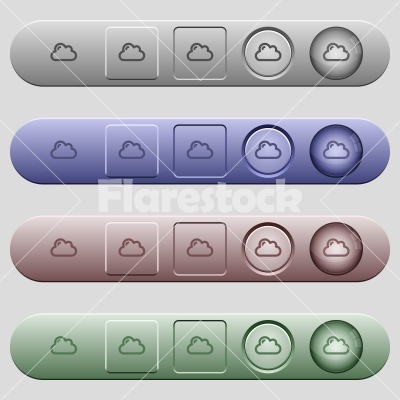 Single cloud icons on horizontal menu bars - Single cloud icons on rounded horizontal menu bars in different colors and button styles