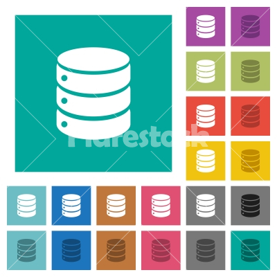 Single database square flat multi colored icons - Single database multi colored flat icons on plain square backgrounds. Included white and darker icon variations for hover or active effects.