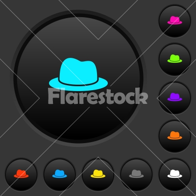 Single Hat dark push buttons with color icons - Single Hat dark push buttons with vivid color icons on dark grey background