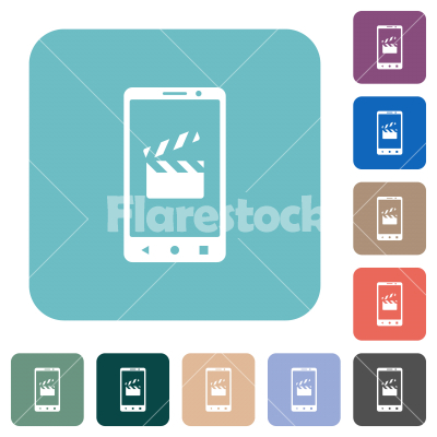 Smartphone film cut rounded square flat icons - Smartphone film cut white flat icons on color rounded square backgrounds