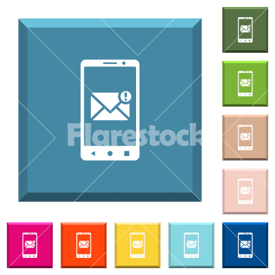 Smartphone incoming message white icons on edged square buttons - Smartphone incoming message white icons on edged square buttons in various trendy colors