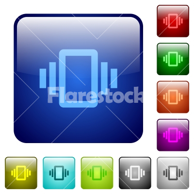 Smartphone vibration color square buttons - Smartphone vibration icons in rounded square color glossy button set - Free stock vector