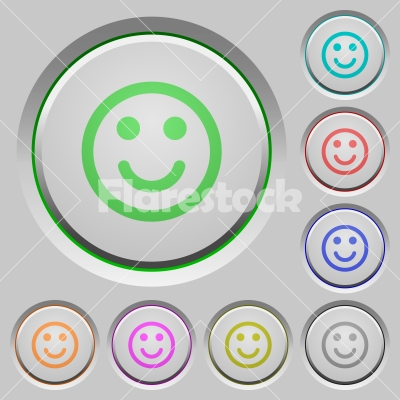 Smiling emoticon push buttons - Set of color smiling emoticon sunk push buttons.