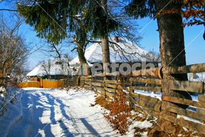 Snowy path - A little street between old houses