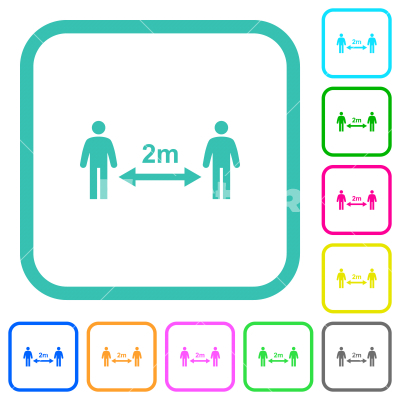 Social distancing 2 meters vivid colored flat icons - Social distancing 2 meters vivid colored flat icons in curved borders on white background