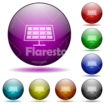 Solar panel glass sphere buttons - Set of color Solar panel glass sphere buttons with shadows.