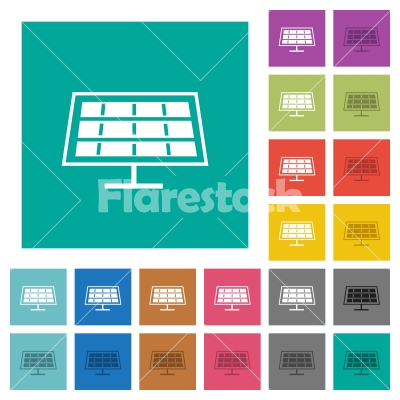 Solar panel square flat multi colored icons - Solar panel multi colored flat icons on plain square backgrounds. Included white and darker icon variations for hover or active effects.