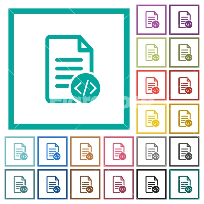 Source code document flat color icons with quadrant frames - Source code document flat color icons with quadrant frames on white background