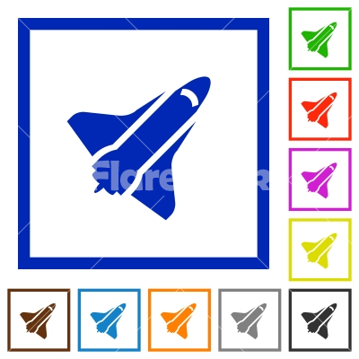 Space shuttle flat framed icons - Space shuttle flat color icons in square frames on white background