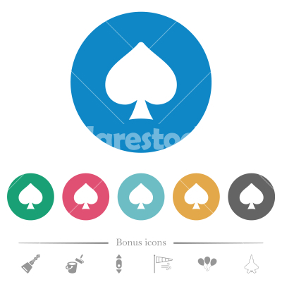 Spades card symbol flat round icons - Spades card symbol flat white icons on round color backgrounds. 6 bonus icons included.