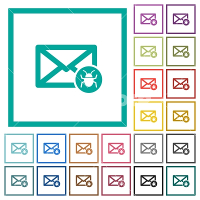 Spam mail flat color icons with quadrant frames - Spam mail flat color icons with quadrant frames on white background