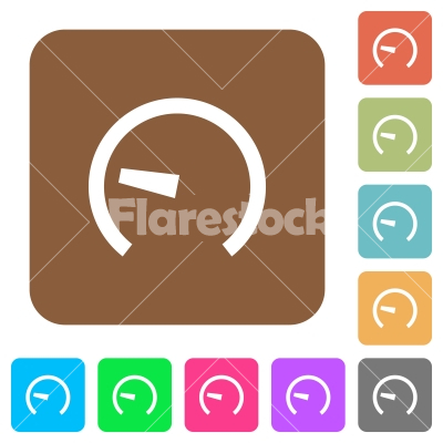 Speedometer rounded square flat icons - Speedometer flat icons on rounded square vivid color backgrounds.