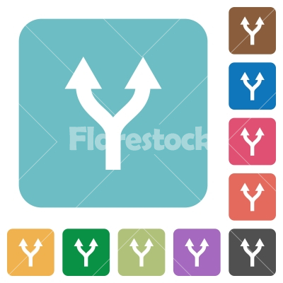 Split arrows up rounded square flat icons - Split arrows up white flat icons on color rounded square backgrounds