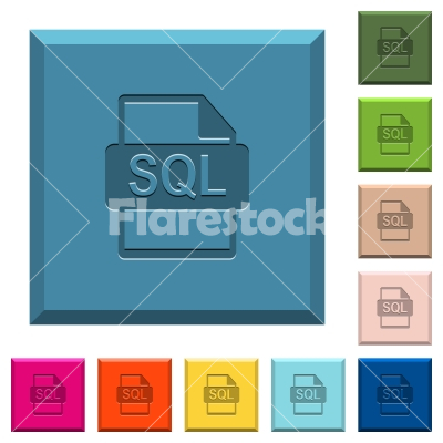 SQL file format engraved icons on edged square buttons - SQL file format engraved icons on edged square buttons in various trendy colors