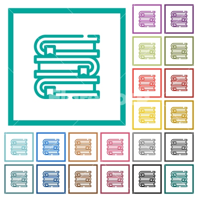 Stack of books outline flat color icons with quadrant frames - Stack of books outline flat color icons with quadrant frames on white background