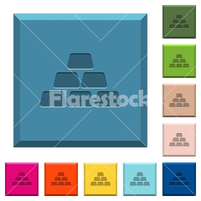 Stack of gold bars engraved icons on edged square buttons - Stack of gold bars engraved icons on edged square buttons in various trendy colors