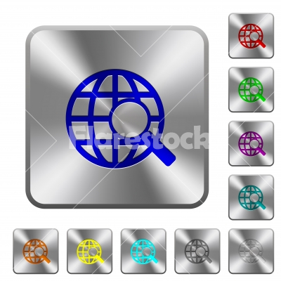 Steel web search buttons - Engraved web search icons on rounded square steel buttons - Free stock vector